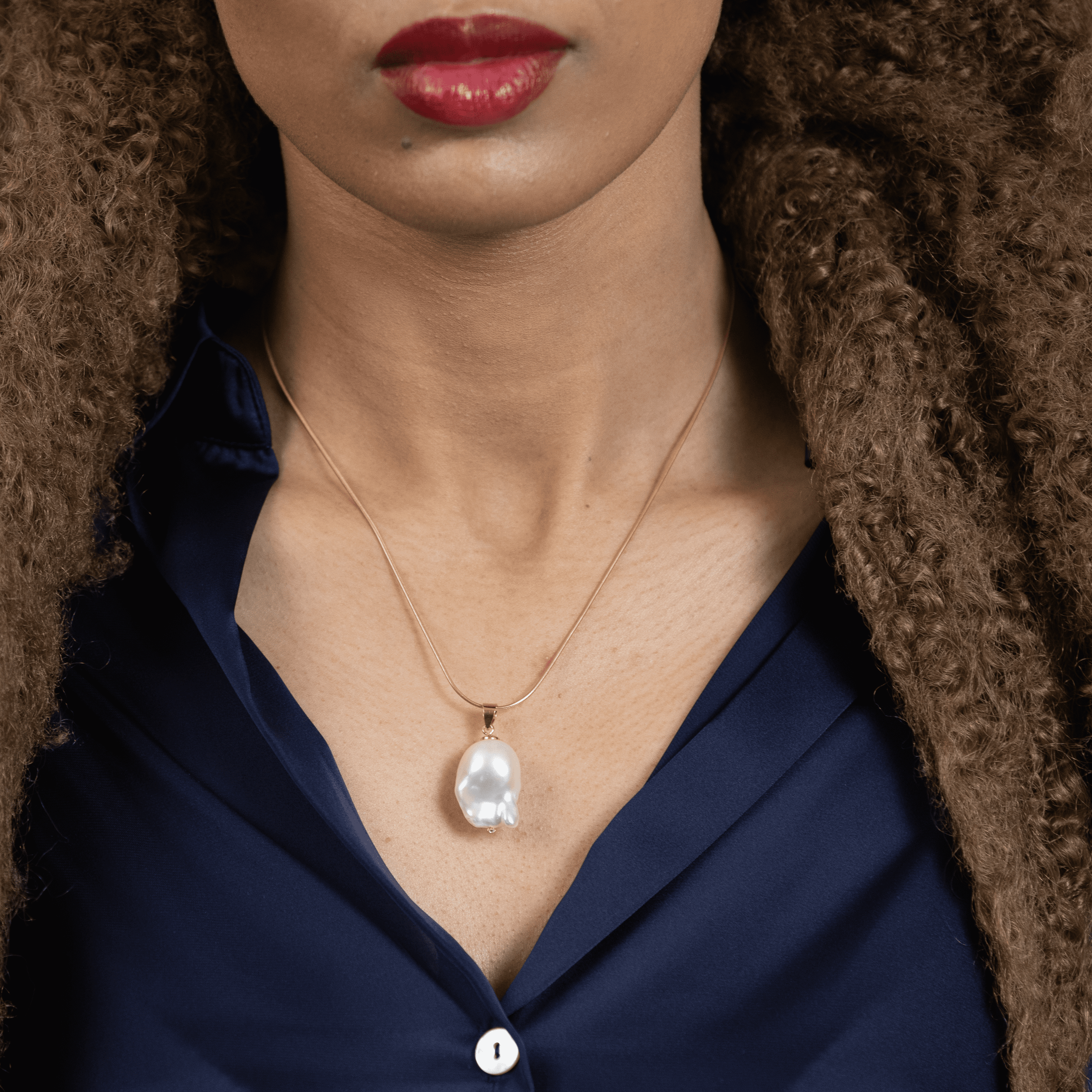 White Baroque Pearl Pendant with Silver Yellow Gold Chain